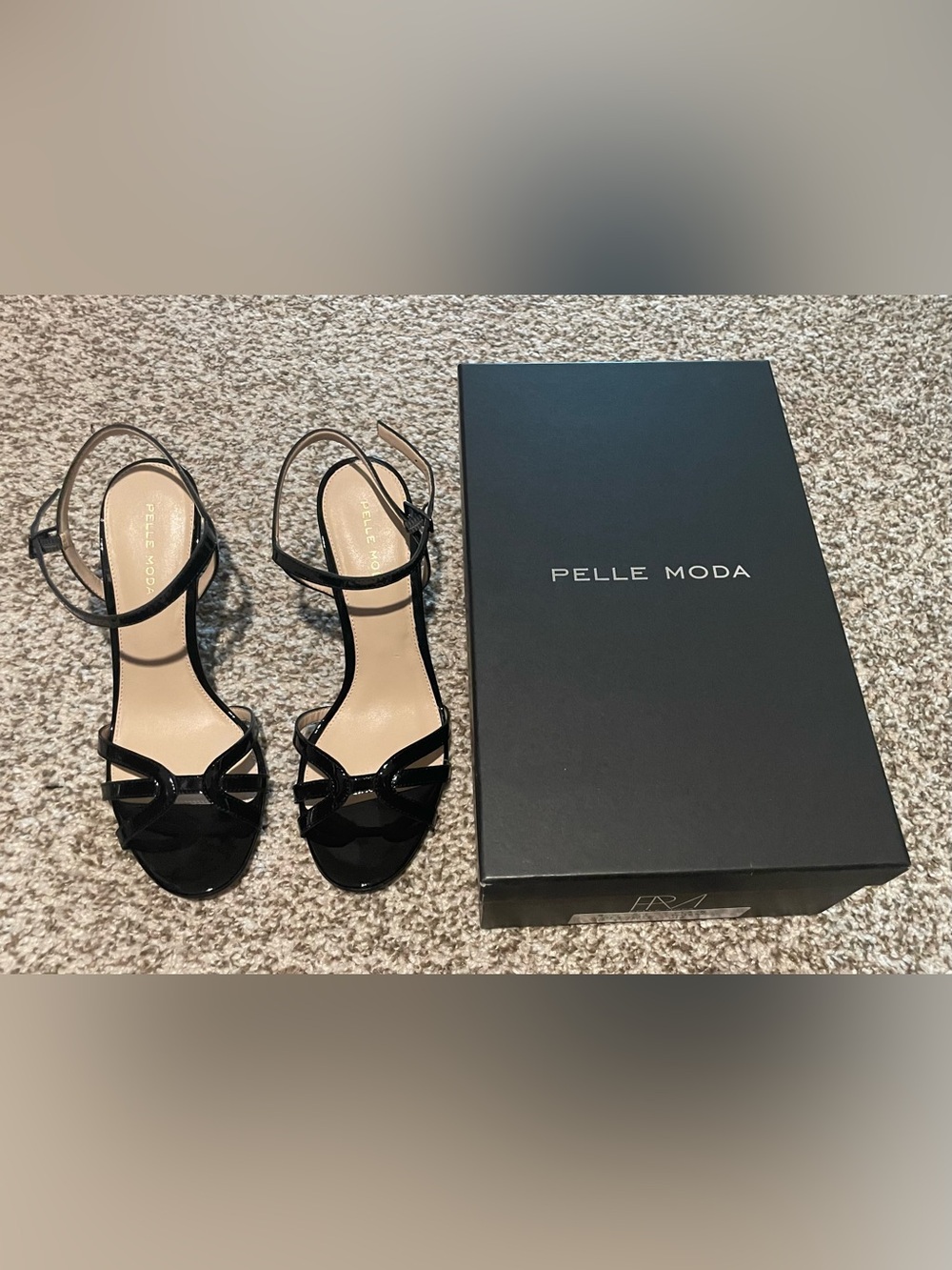 Pelle Moda Black Patent Open-Toe Heels
